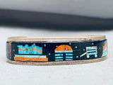 6.5 Inch Wrist Vintage Native American Navajo Hogan Inlay Sterling Silver Turquoise Bracelet-Nativo Arts