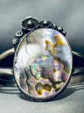 One Of The Most Unique Abalone Shell Vintage Native American Navajo Sterling Silver Bracelet-Nativo Arts