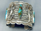 Colossal Native American Navajo 3 Royston Turquoise 4 Sterling Silver Gekkos Bracelet-Nativo Arts