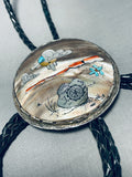 Sarah Kanesta Important Vintage Native American Zuni Turquoise Sterling Silver Bolo Tie-Nativo Arts