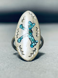 Rare Older Vintage Native American Navajo Turquoise Inlay Sterling Silver Ring-Nativo Arts