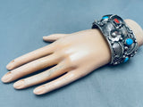 Heavy Mens Native American Navajo Turquoise Sterling Silver Bear Bracelet-Nativo Arts