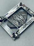One Of The Most Unique Vintage Native American Navajo Turquoise Inlay Sterling Silver Buckle-Nativo Arts