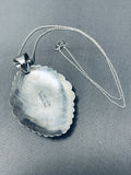 Signed Native American Navajo Old Kingman Turquoise Sterling Silver Necklace-Nativo Arts