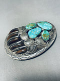 Darr Victor Massive Vintage Native American Navajo Turquoise Bear Sterling Silver Buckle-Nativo Arts