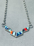 Vintage Southwestern Multi Stone Inlay Sterling Silver Pendant Necklace-Nativo Arts