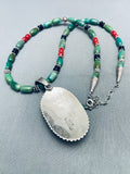 Mel Francis Vintage Native American Navajo Green Turquoise Sterling Silver Inlay Necklace-Nativo Arts