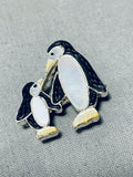 Gasp! So Cute! Vintage Native American Zuni Penguins Sterling Silver Inlay Pin-Nativo Arts