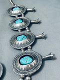 347 Grams Vintage Native American Navajo Turquoise Sterling Silver Squash Blossom Necklace-Nativo Arts