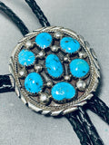 Superb Vintage Native American Navajo 7 Morenci Turquoise Sterling Silver Bolo-Nativo Arts