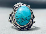 Spiderweb Turquoise Leaves Vintage Native American Navajo Sterling Silver Ring Old
