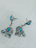 Impressive Vintage Native American Zuni Sleeping Beauty Turquoise Sterling Silver Earrings-Nativo Arts