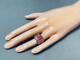 One Of The Best Vintage Native American Navajo Spiny Oyster Inlay Sterling Silver Ring-Nativo Arts