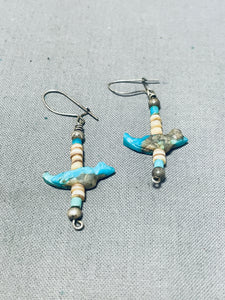 Native American Sweet Vintage Zuni Blue Gem Turquoise Sterling Silver Earrings-Nativo Arts