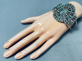 Superior Native American Navajo Green Turquoise Sterling Silver Cluster Bracelet-Nativo Arts