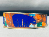 Rare Vintage Bronze Bear Vintage Turquoise Lapis Inlay Bracelet 5.5 Inch Wrist-Nativo Arts