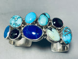 Fabulous Vintage Native American Navajo Turquoise Lapis Sterling Silver Bracelet-Nativo Arts