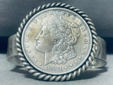 Genuine Signed Native American Navajo 1921 Silver Dollar Sterling Silver Bracelet-Nativo Arts