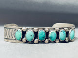 Six Stone Turquoise Vintage Native American Navajo Signed V Hicks Sterling Silver Cuff Bracelet