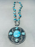 Massive Vintage Native American Navajo Turquoise Sterling Silver Necklace Old-Nativo Arts