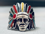 Indian Chief Vintage Handmade Sterling Silver Inlay Ring-Nativo Arts