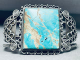One Of The Best Ever Vintage Native American Navajo Squared Turquoise Sterling Silver Bracelet-Nativo Arts