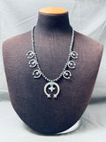 Authentic Vintage Native American Navajo Turquoise Sterling Silver Naja Squash Blossom Necklace-Nativo Arts