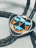 Rare Older Vintage Native American Zuni Turquoise Mask Sterling Silver Bolo Tie-Nativo Arts