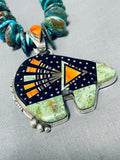 Signed Vintage Native American Navajo Royston Turquoise Sterling Silver Bear Necklace-Nativo Arts