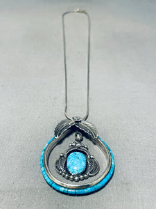 Les Baker Rare Vintage Native American Navajo Turquoise Heishi Sterling Silver Teardrop Necklace-Nativo Arts