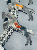 Gasp! Coral Horse Native American Navajo Sterling Silver Squash Blossom Necklace!-Nativo Arts