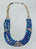 One Of The Coolest Vintage Native American Navajo Azurite Sterling Silver Necklace-Nativo Arts
