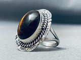 Tigers Eye Double Shank Vintage Native American Navajo Signed Betty Smith Sterling Silver Ring