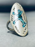 Rare Older Vintage Native American Navajo Turquoise Inlay Sterling Silver Ring-Nativo Arts