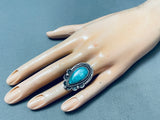 Opulent Vintage Native American Navajo Carico Lake Turquoise Sterling Silver Ring Old-Nativo Arts