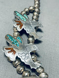 Nezzie Vintage Native American Navajo Eagle Turquoise Inlay Sterling Silver Necklace-Nativo Arts