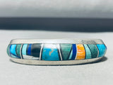 Wilf Chee Vintage Native American Navajo 6 Inch Wrist Sterling Silver Inlay Bracelet-Nativo Arts