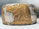 Wide Huge Vintage Native American Navajo Gold Eagle Sterling Silver Bracelet-Nativo Arts