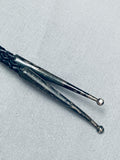 Detailed Vintage Native American Navajo Leopard Sterling Silver Jet Bolo Tie Old-Nativo Arts