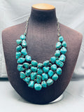 One Of Most Incredible Ever Vintage Native American Navajo Turquoise Sterling Silver Necklace-Nativo Arts