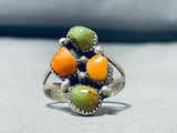 One Of A Kind Vintage Native American Navajo 2 Royston Turquoise 2 Spiny Sterling Silver Ring-Nativo Arts