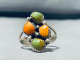 One Of A Kind Vintage Native American Navajo 2 Royston Turquoise 2 Spiny Sterling Silver Ring-Nativo Arts