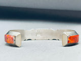 6.5 Inch Wrist Native American Navajo Orange Shell Sterling Silver Inlay Bracelet Cuff-Nativo Arts