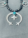 Authentic Vintage Native American Navajo Turquoise Sterling Silver Naja Squash Blossom Necklace-Nativo Arts