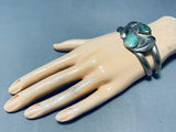 Superior Vintage Native American Navajo Green Turquoise Sterling Silver Leaf Bracelet-Nativo Arts
