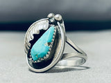 Breathtaking Vintage Native American Navajo Pilot Mountain Turquoise Sterling Silver Ring-Nativo Arts