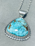 Riveting Native American Navajo Signed Spiderweb Turquoise Sterling Silver Necklace-Nativo Arts