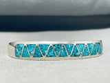 Sparkling Vintage Native American Navajo Turquoise Chip Inlay Sterling Silver Bracelet-Nativo Arts