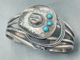 Extremely Detailed Vintage Native American Navajo Handmade Cowboy Hat Sterling Silver Bracelet-Nativo Arts