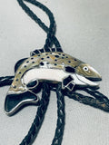 Trout Fish!! One Of A Kind Vintage Zuni Sterling Silver Inlay Bolo Tie-Nativo Arts